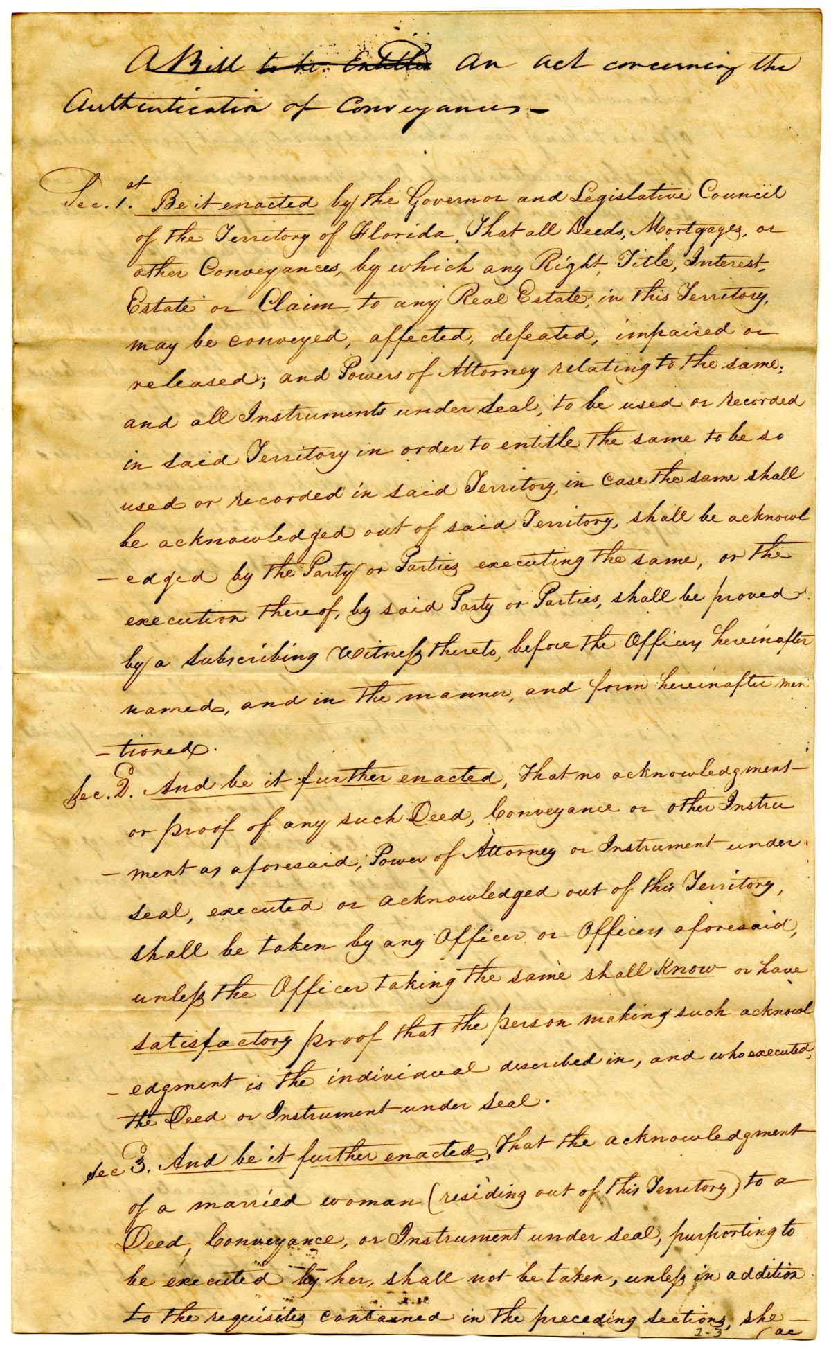 Draft of an Act Concerning the Authentication of Conveyances, 1834