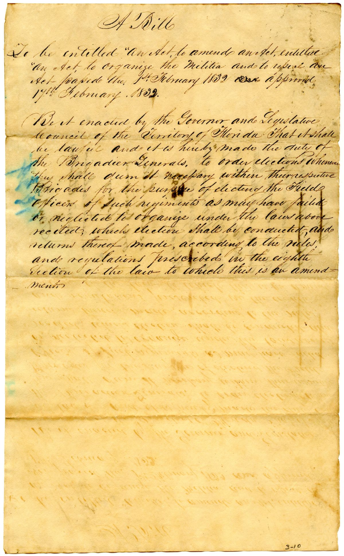 Draft of an Act to Amend an Act Concerning the Organization of the Militia, 1834