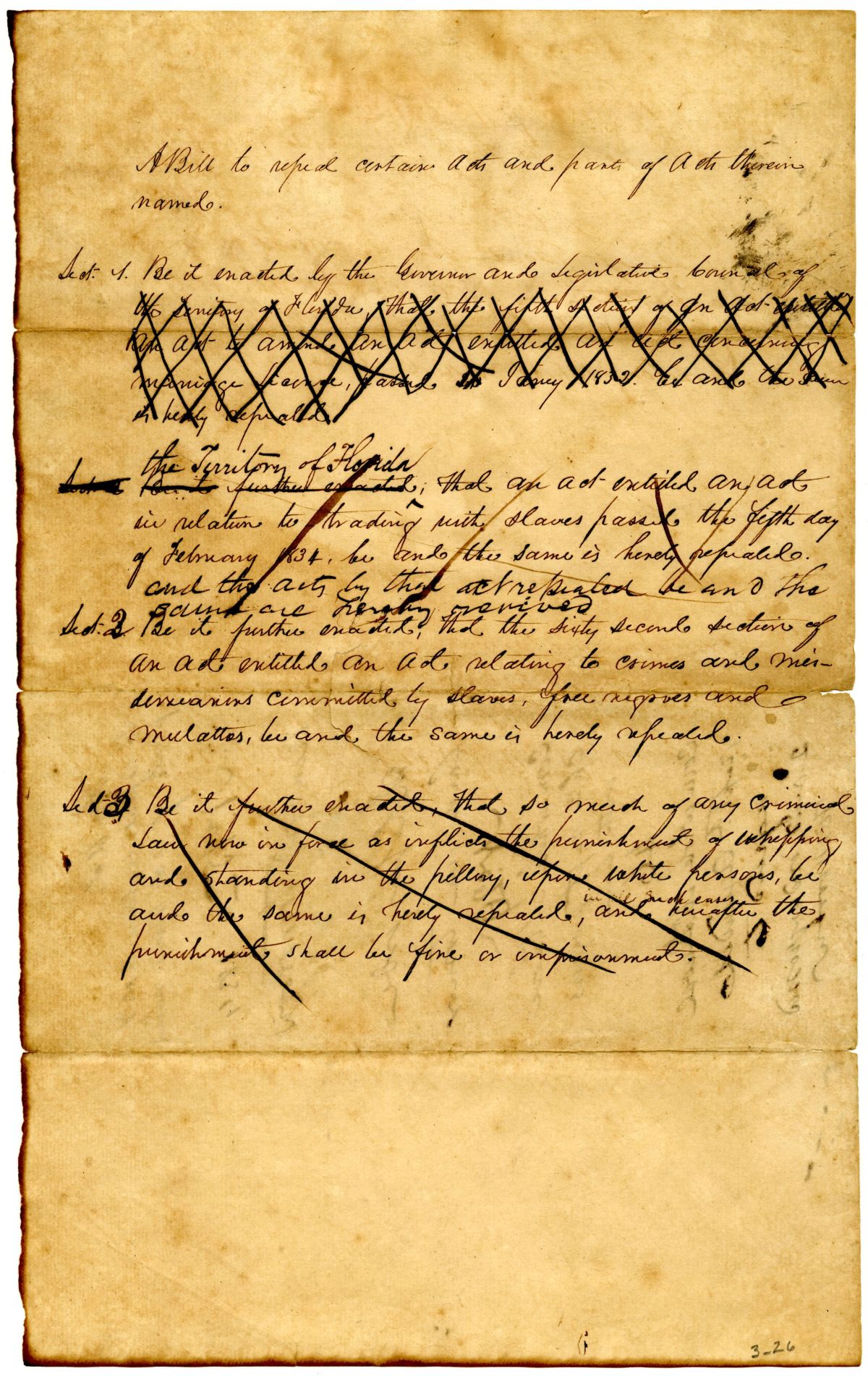 Draft of an Act to Repeal Certain Acts and Parts of Acts Therein Named, 1834