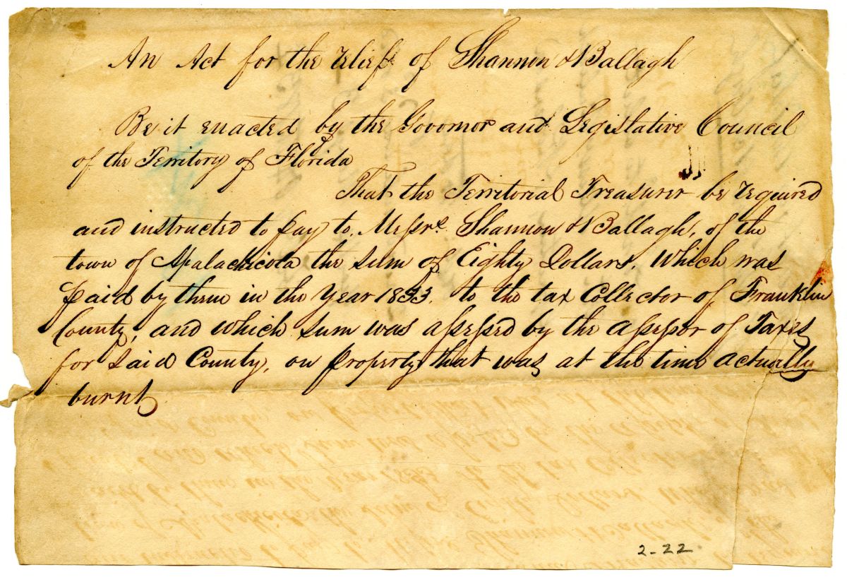 Draft of an Act for the Relief of Shannon and Ballagh, 1834