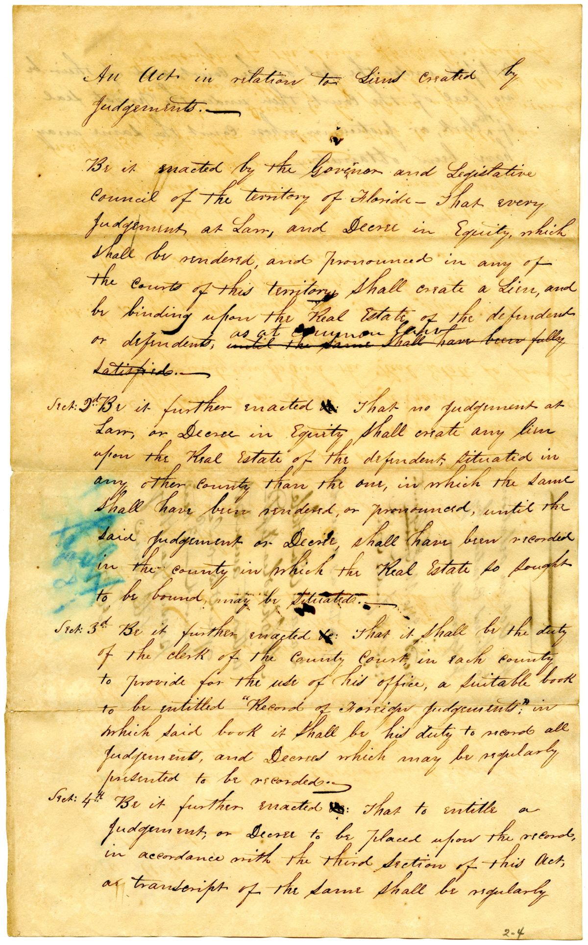 Draft of an Act in Relation to Liens Created by Judgments, 1834