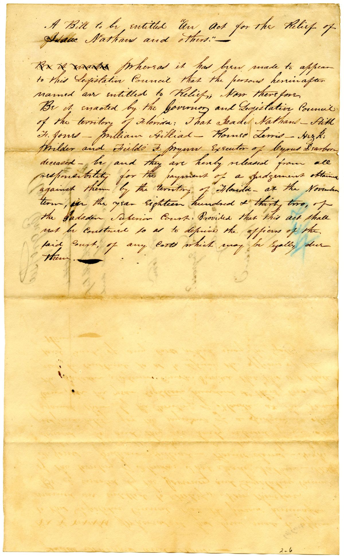 Draft of an Act for the Relief of Isaac Nathans and Others, 1834