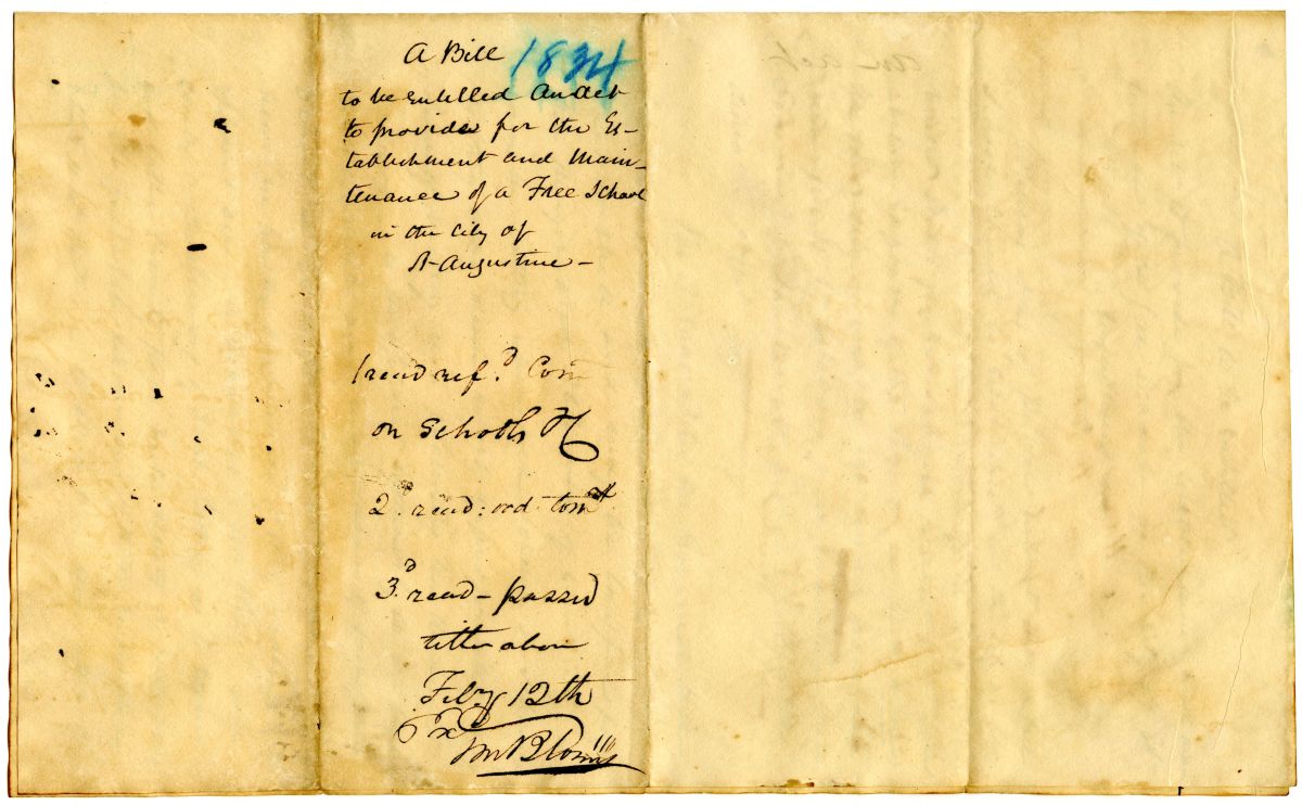 Draft of an Act to Establish a Free School in the City of Saint Augustine, 1834