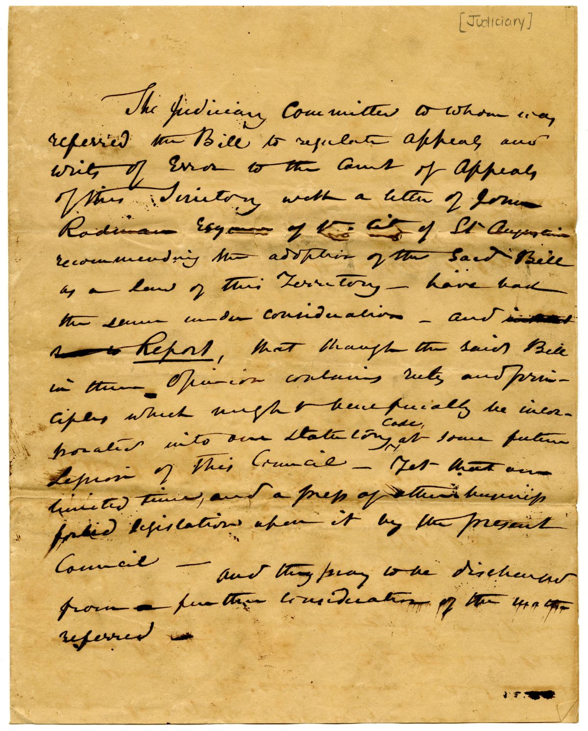 Report of the Judiciary Committee Concerning a Bill to Regulate Appeals and Writs of Error, 1834