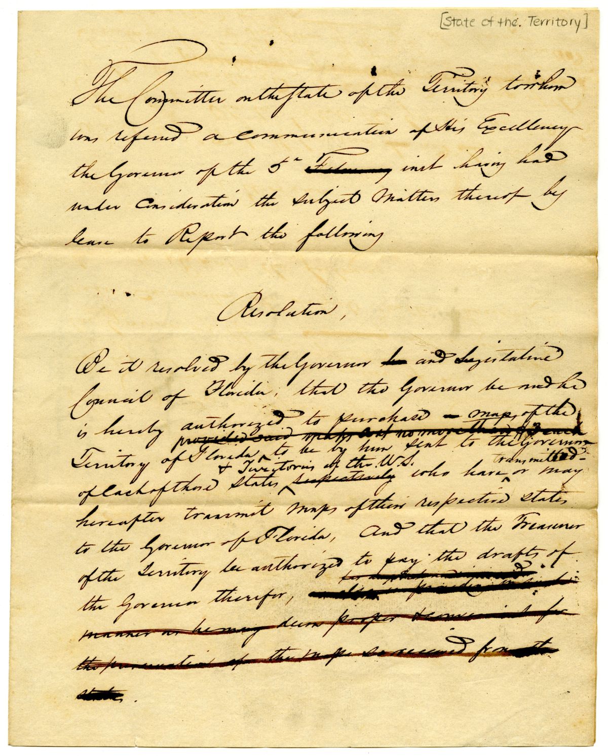 Report of the Committee on the State of the Territory Concerning a Communication from the Governor, 1834