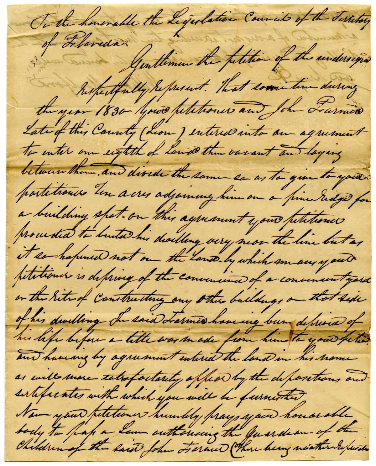 Petition of William Montford Concerning the Conveyance of Land Belonging to the Estate of John Farmer, 1834