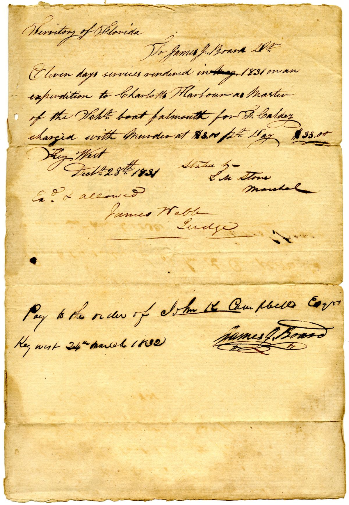 Claims of James J. Board and Darius Clapp Regarding the Prisoner Claudio F. Caldez, 1833