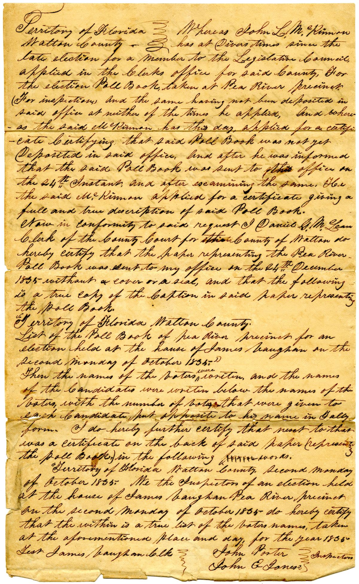 Documents Pertaining to a Contested Election for Member of the Territorial Legislative Council, 1835