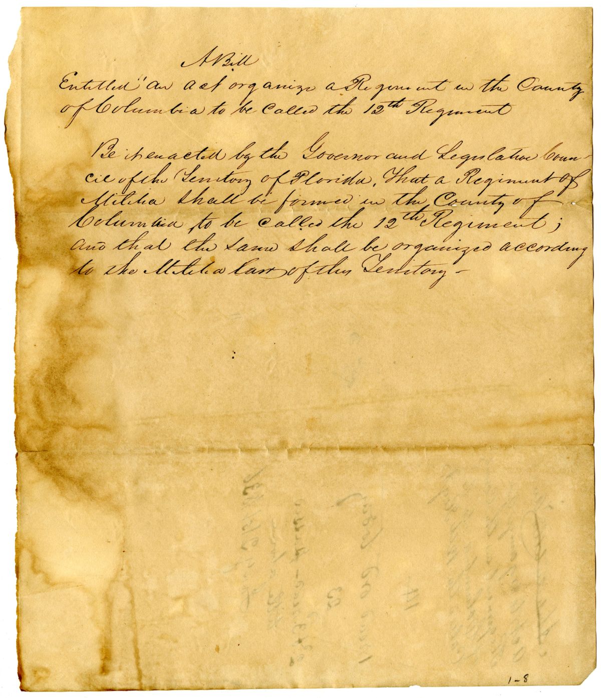 Draft of an Act to Organize a Militia Regiment in Columbia County, 1836