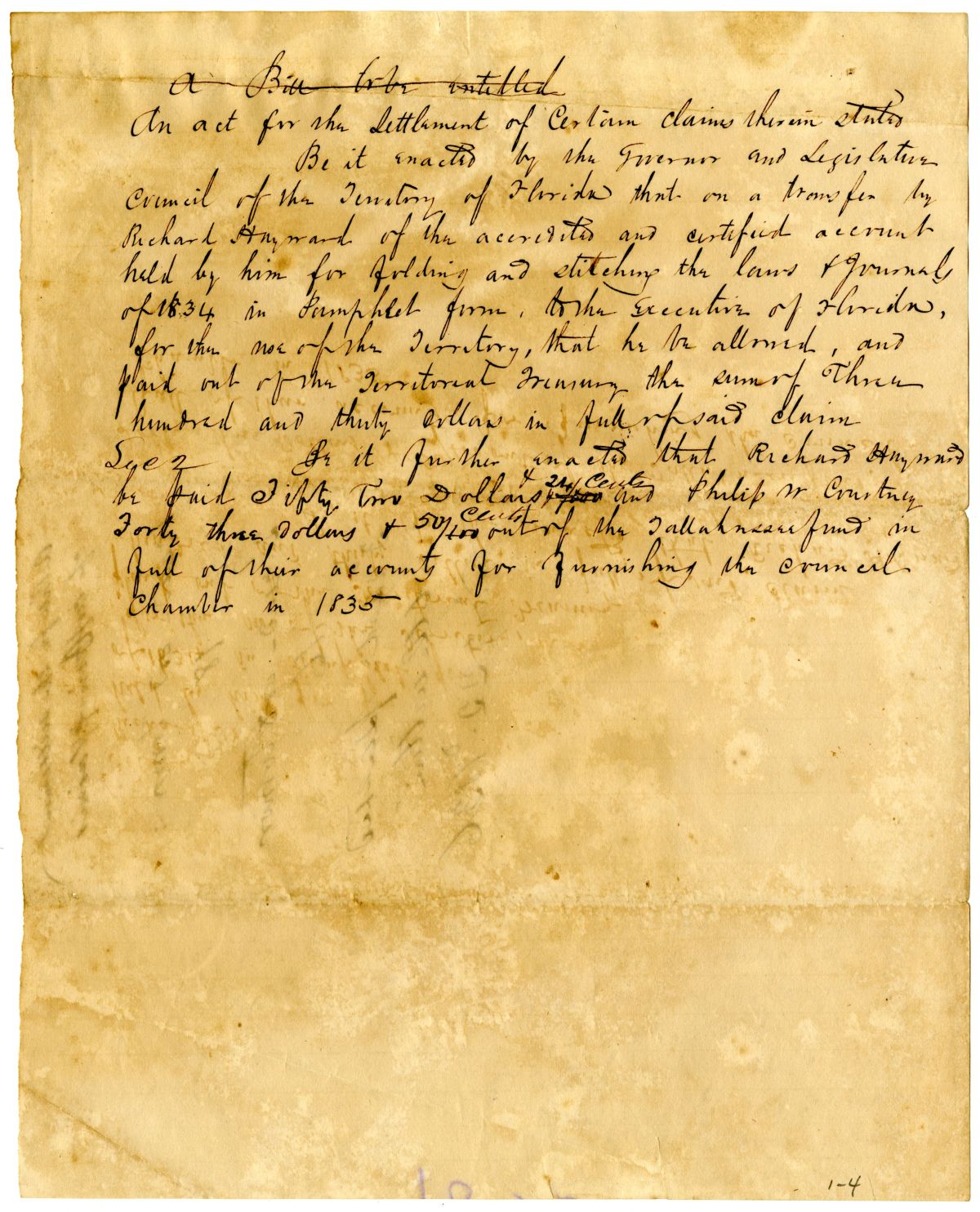 Draft of an Act to for the Settlement of Certain Claims Therein Stated, 1836