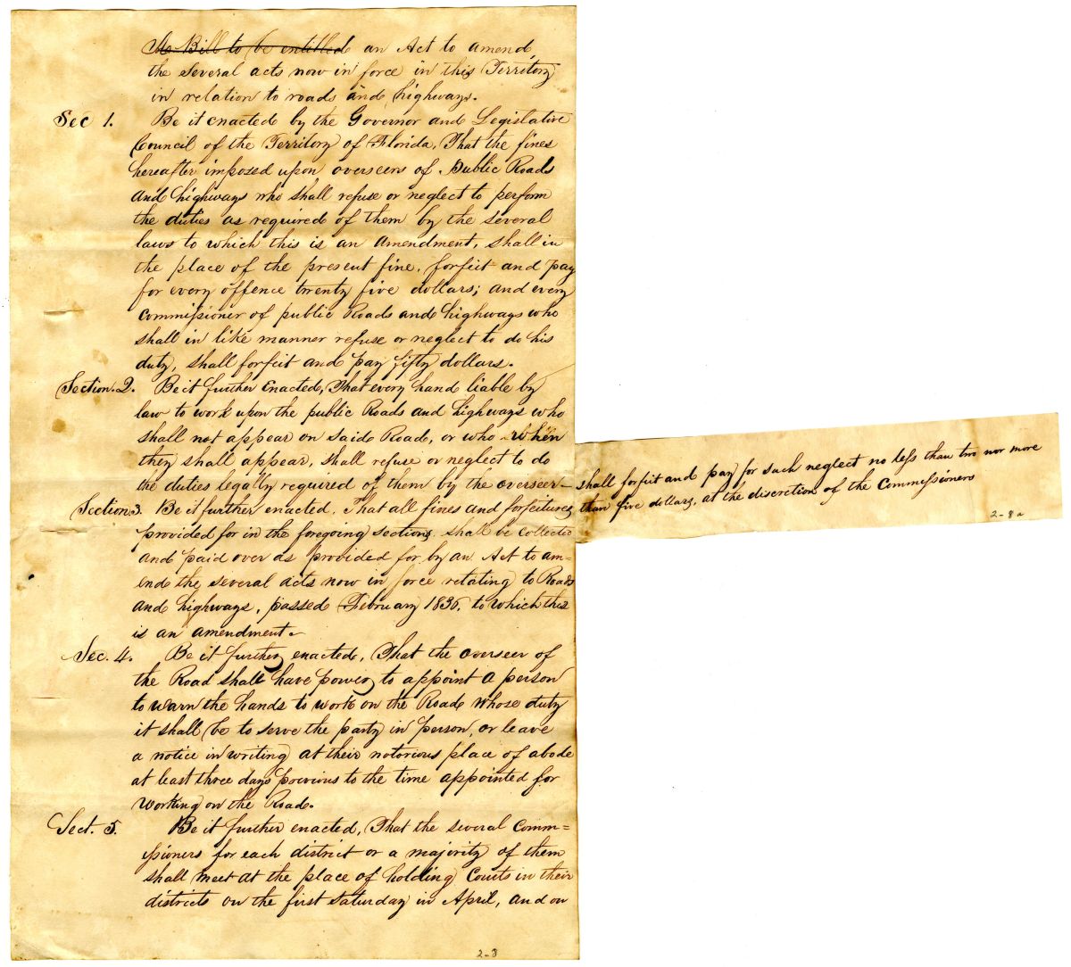 Draft of an Act to Amend Several Acts in Relation to Roads and Highways, 1837