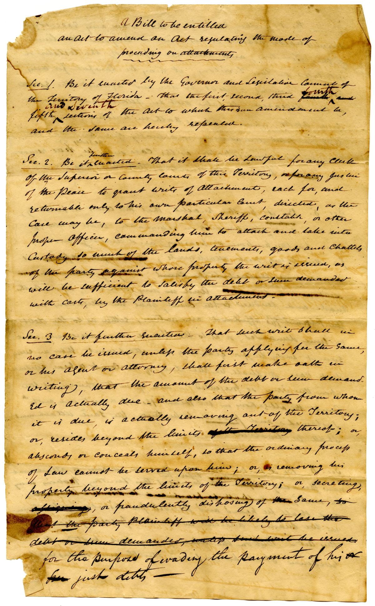 Draft of an Act to Amend an Act Regulating the Mode of Proceeding on Attachments, 1834