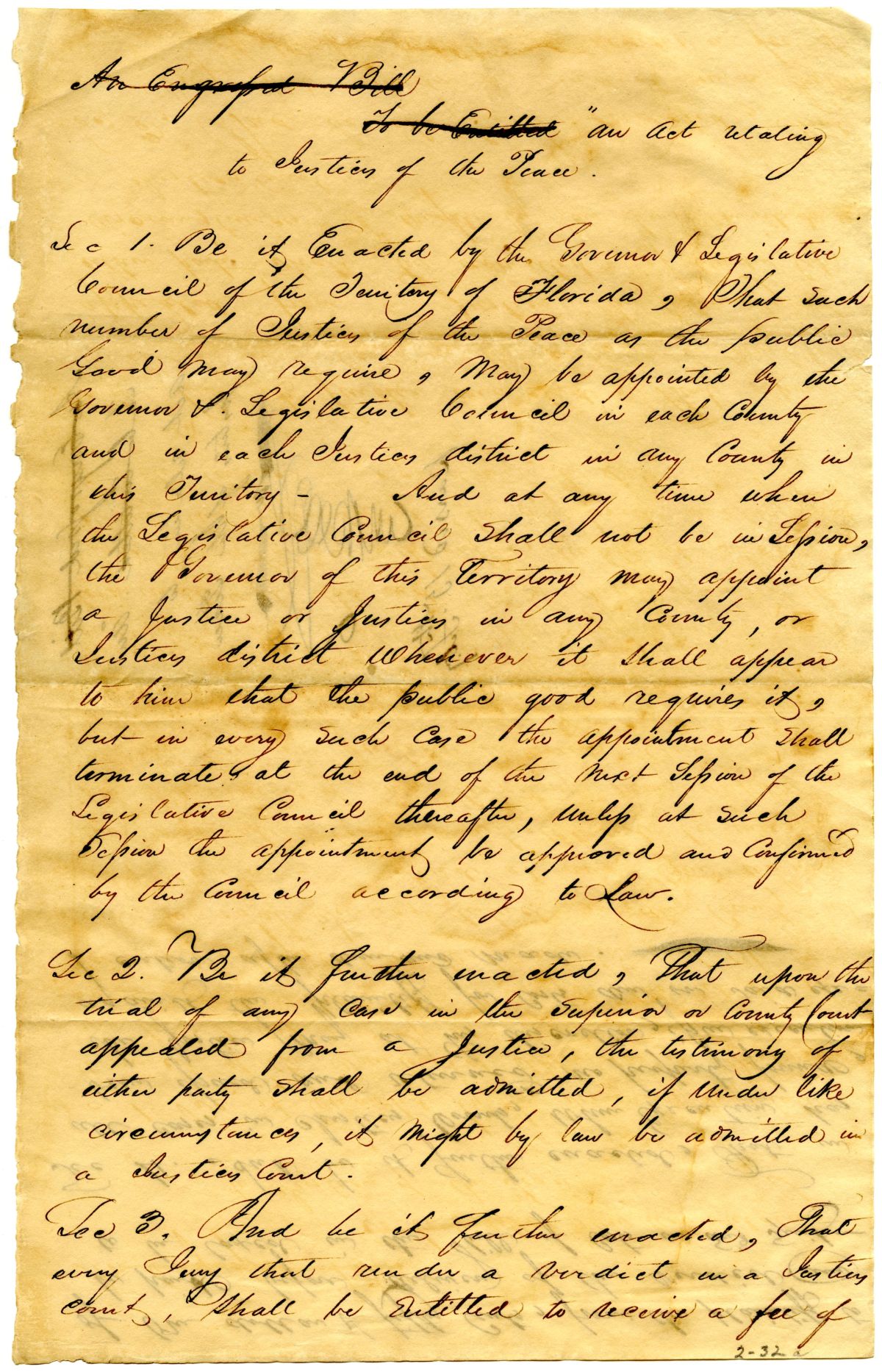 Draft of an Act Relating to Justices of the Peace, 1833