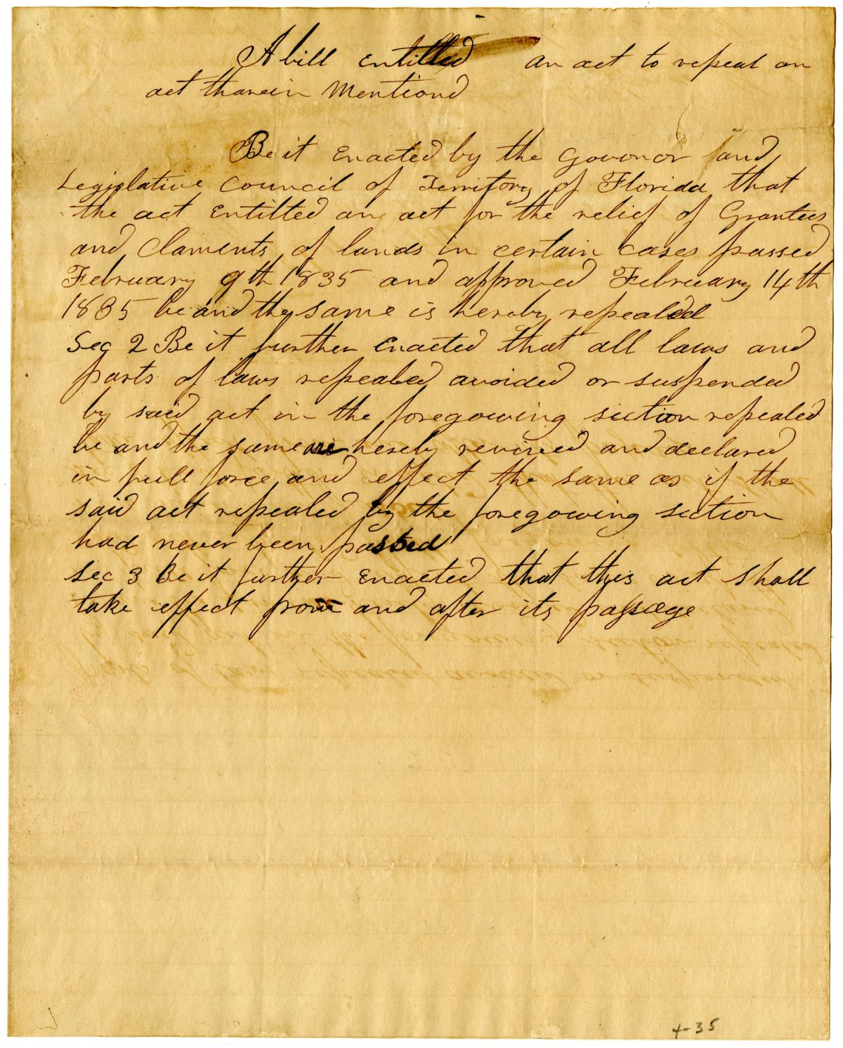 Draft of an Act to Repeal an Act Therein Mentioned, 1837