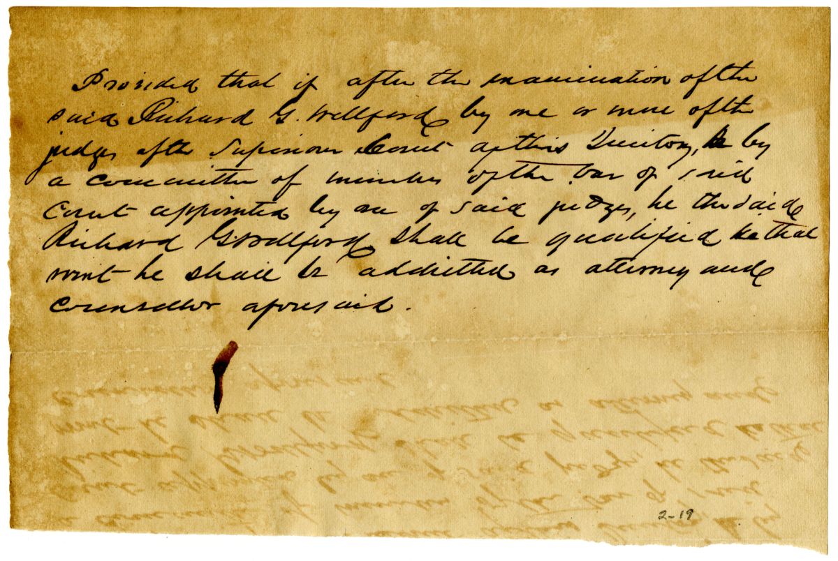 Fragment of a Draft of an Act to Admit Richard G. Wellford as an Attorney, 1837