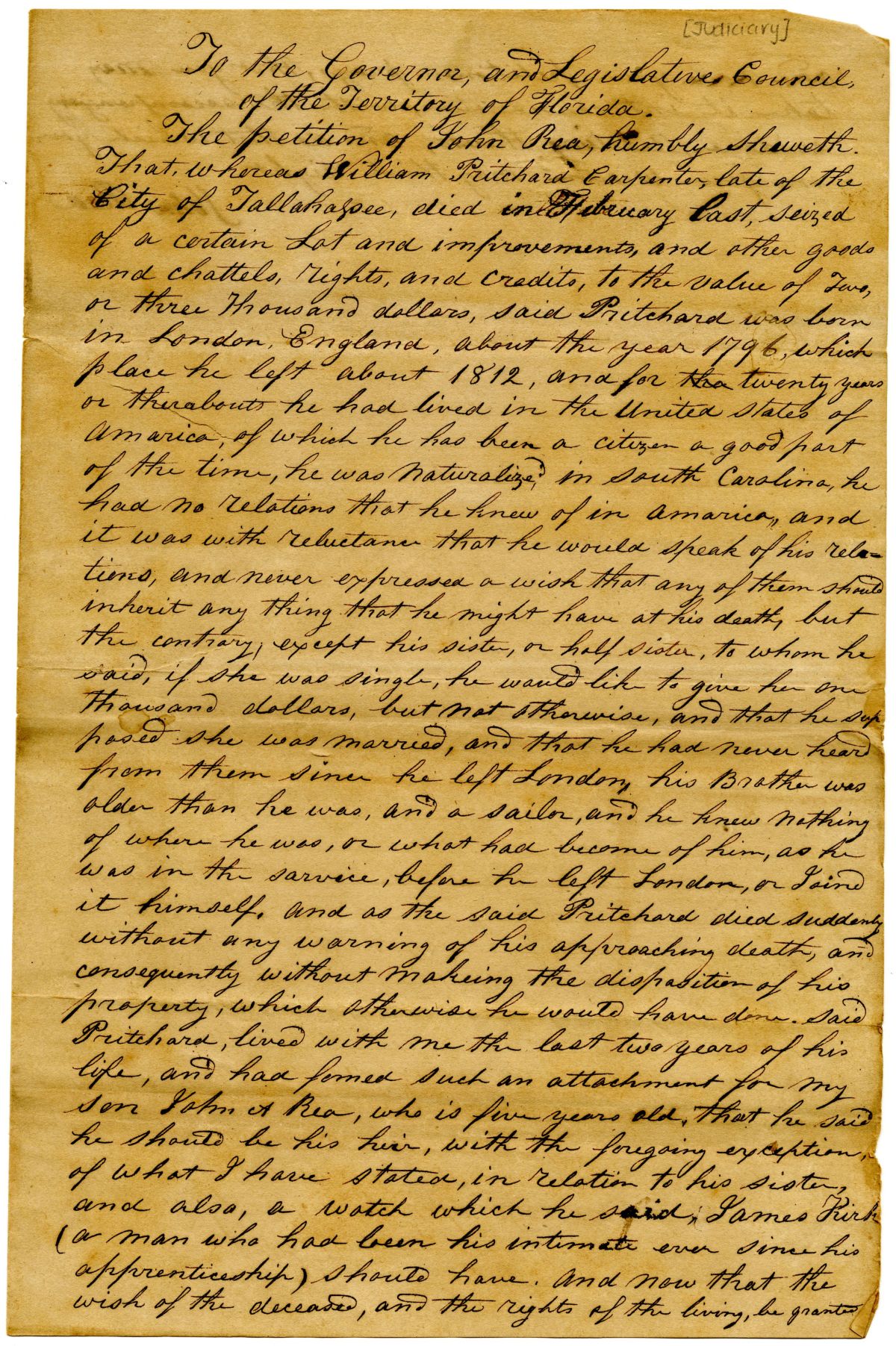 Petition of John Rea with Supporting Affidavits, 1836