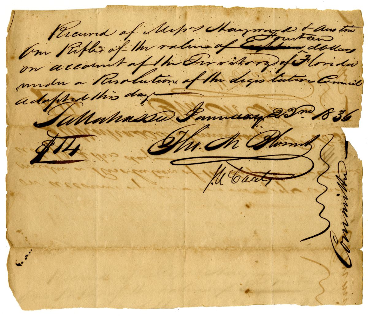 Receipt for One Rifle Received from Hayward and Austin, 1836