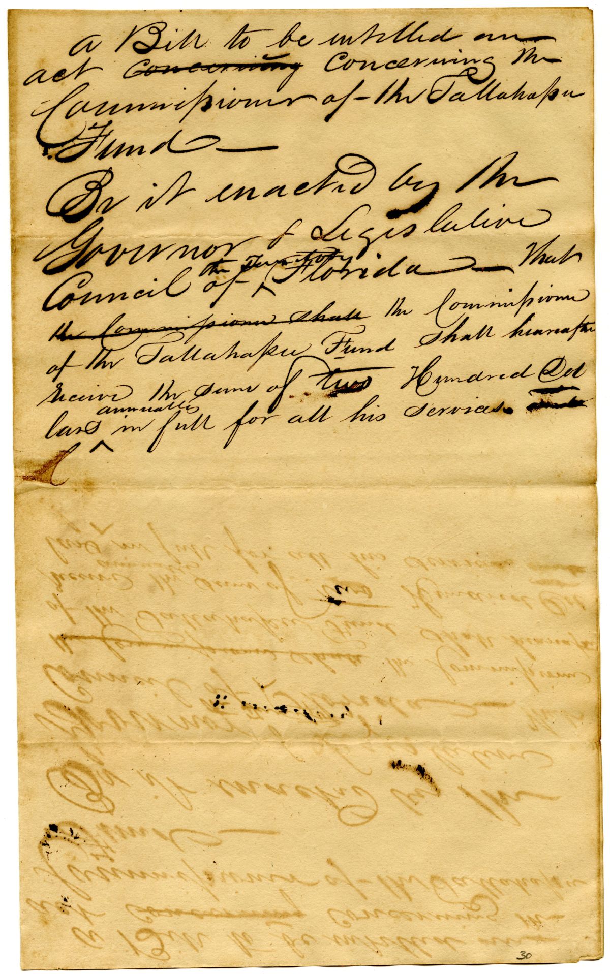 Draft of an Act Concerning the Commissioner of the Tallahassee Fund, 1833