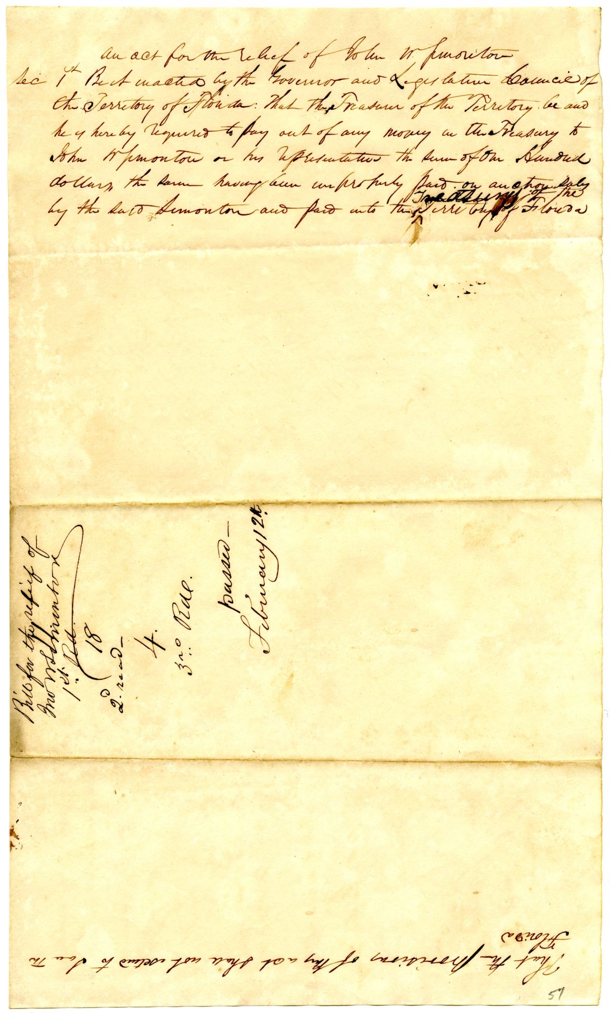 Draft of an Act for the Relief of John W. Simonton, 1837