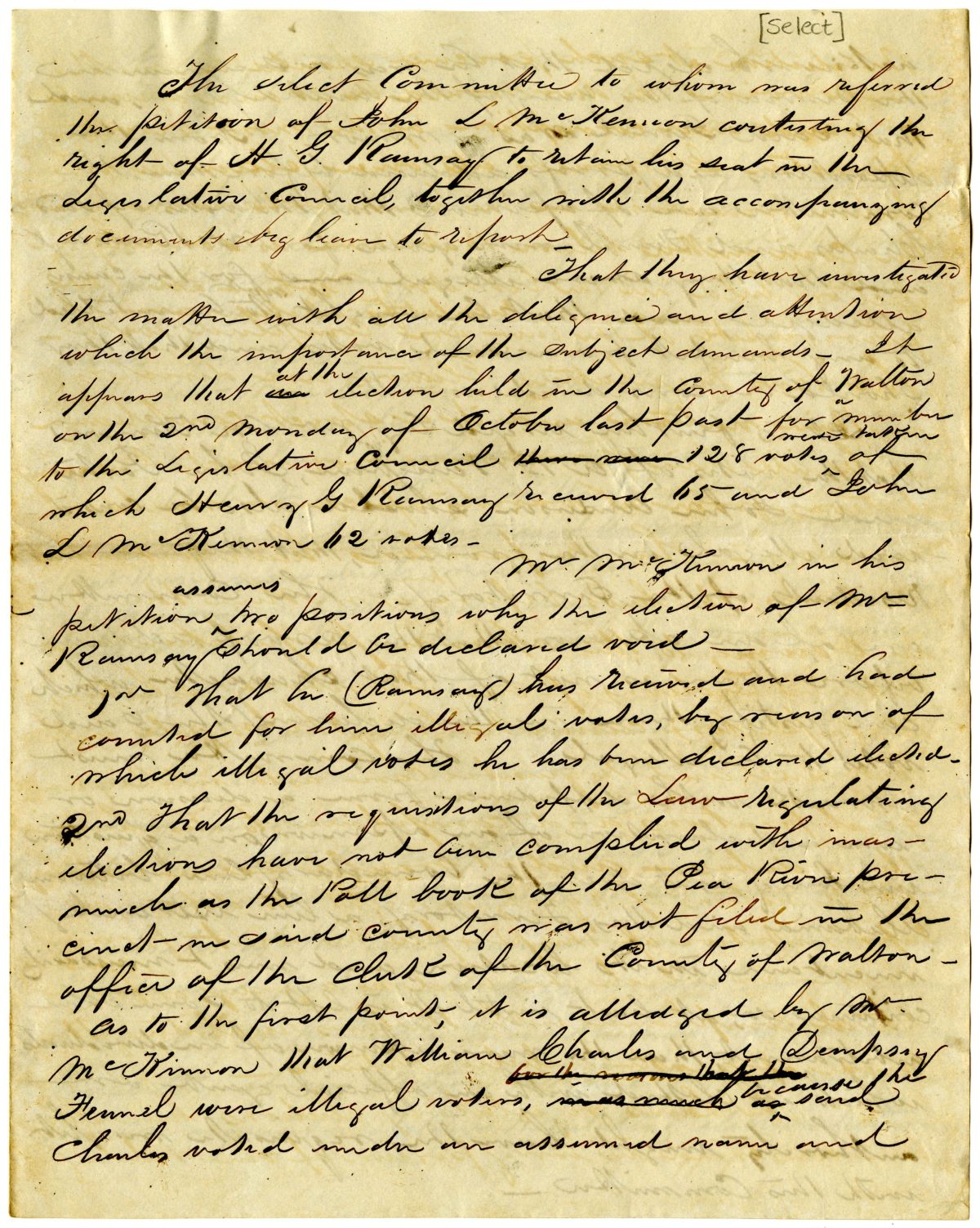 Report of the Select Committee Concerning the Petition of John L. McKennon, 1836