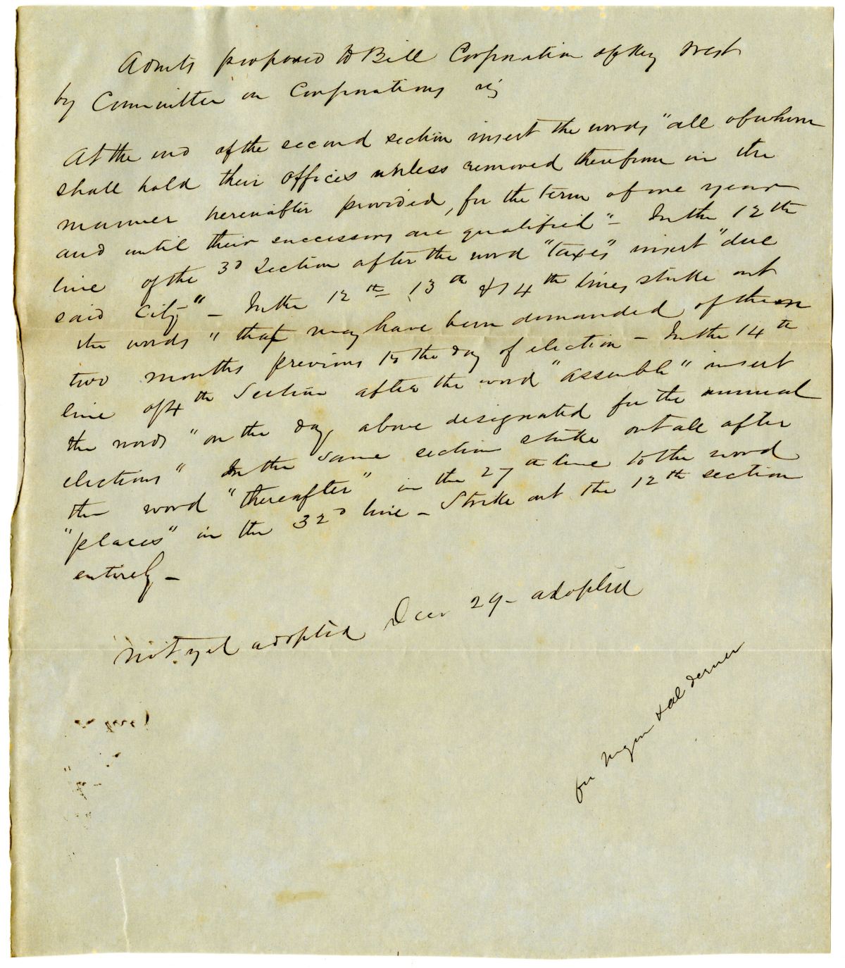 Draft of an Act to Amend an Act to Incorporate the City of Key West, circa 1838