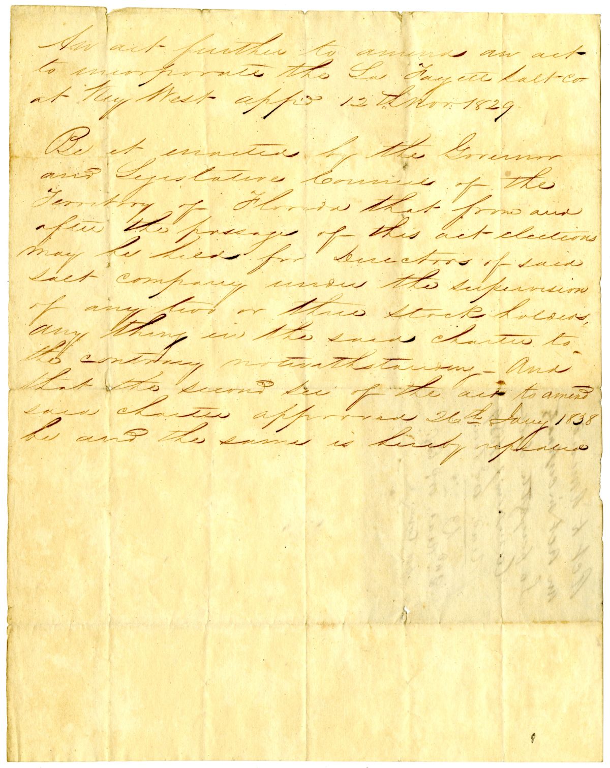 Draft of an Act Further to Amend an Act to Incorporate the La Fayette Salt Company, 1839