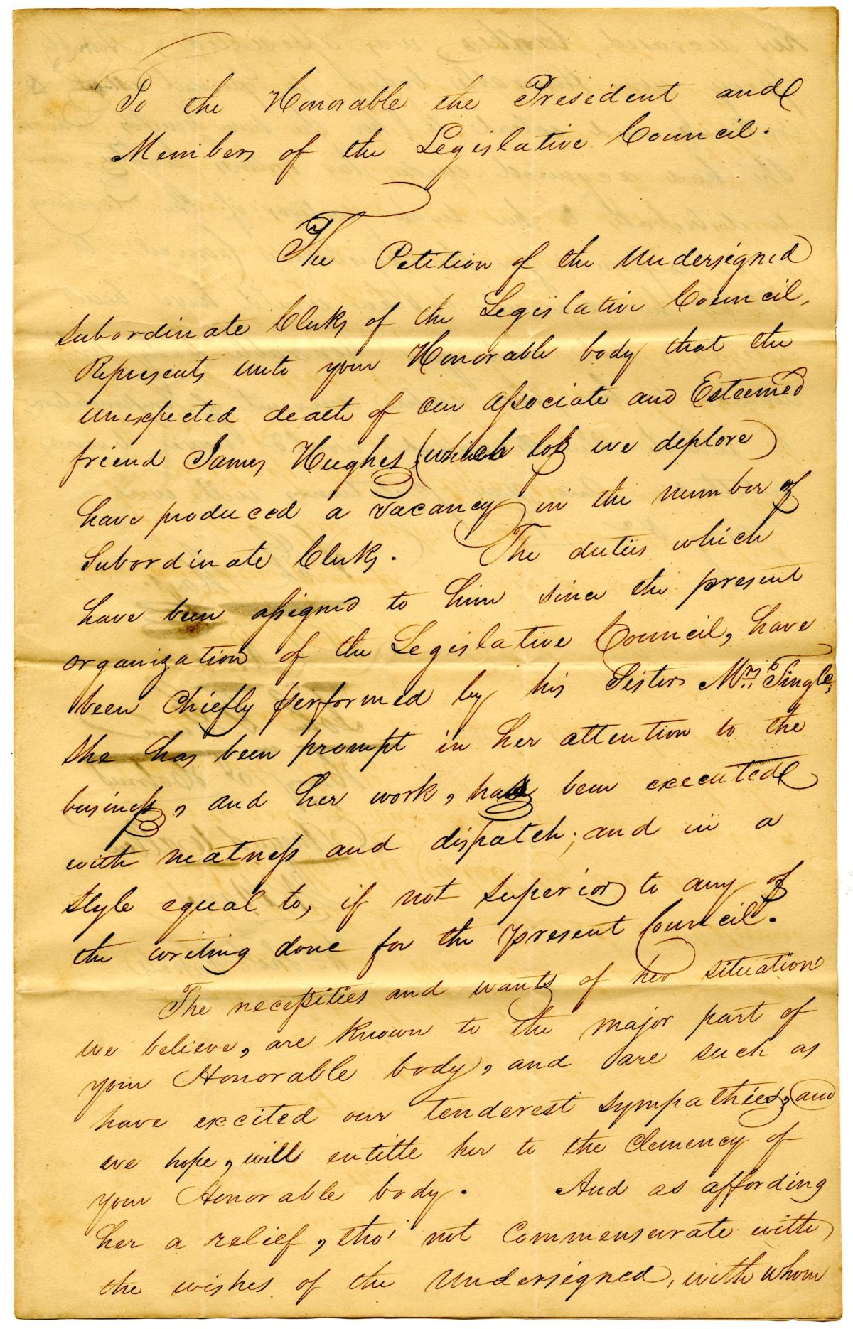 Petition for the Relief of Mrs. Ann Tingle, circa 1833