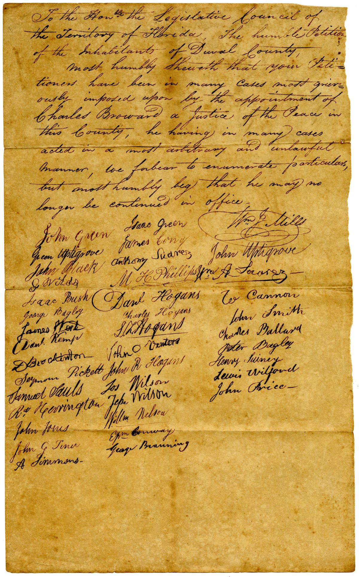 Petition of Citizens of Duval County Requesting that Charles Broward Be Removed as Justice of the Peace, circa 1830