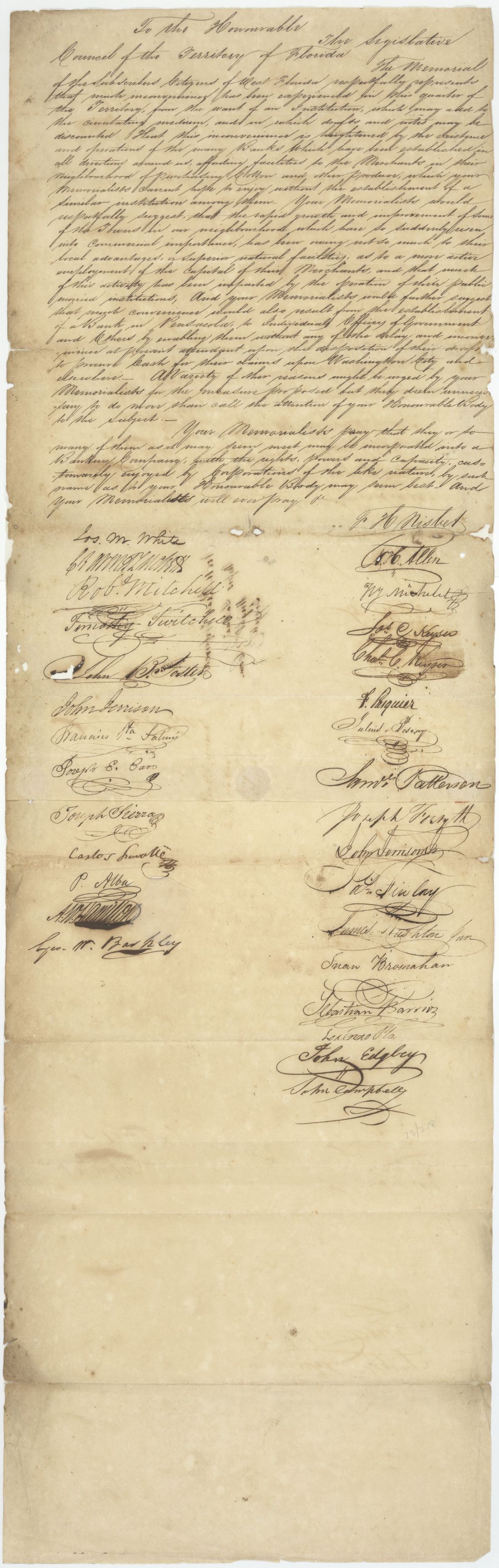 Petition from Citizens of West Florida Asking for a Bank to Be Established in Pensacola, 1824