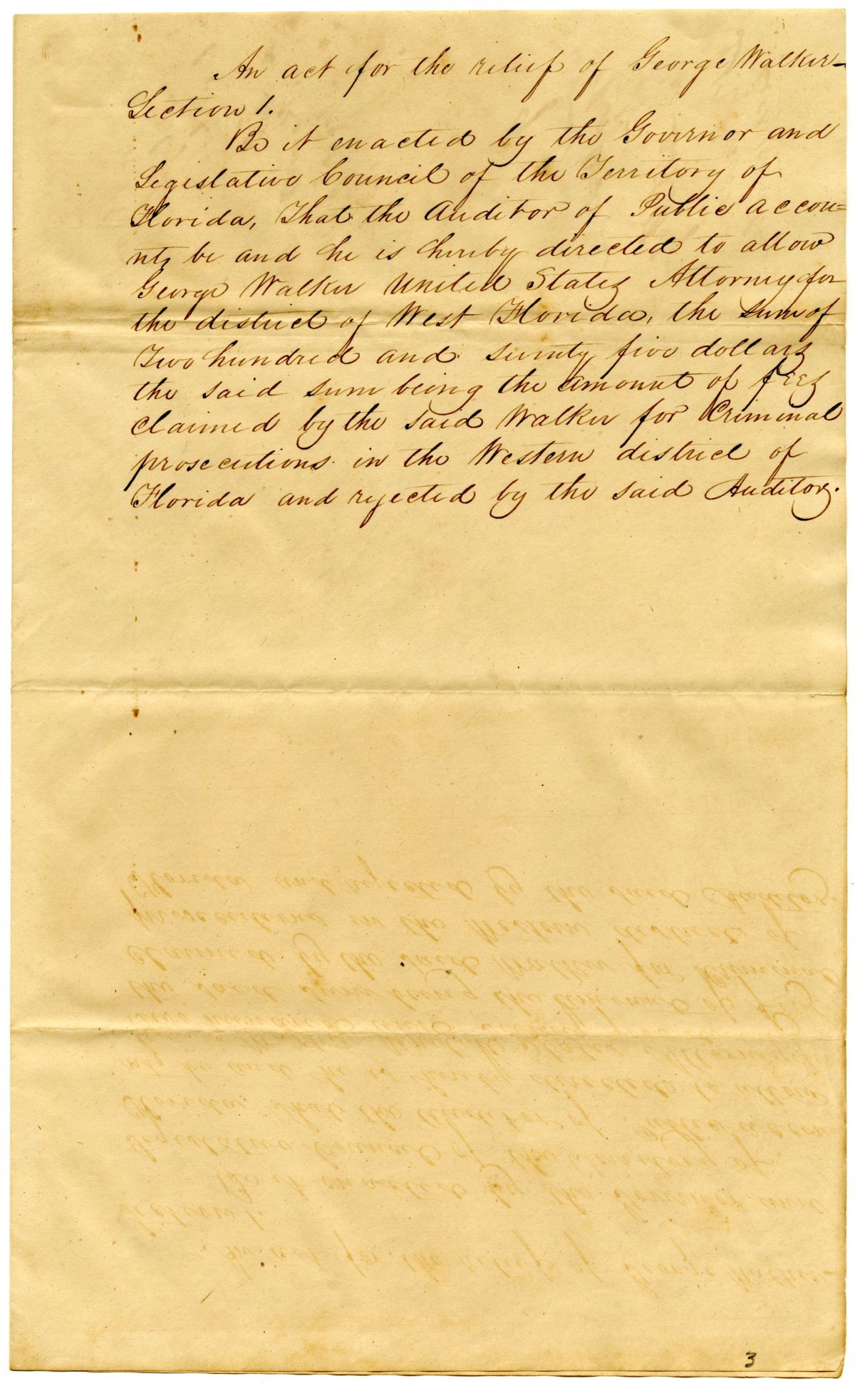 Draft of an Act for the Relief of George Walker, 1839