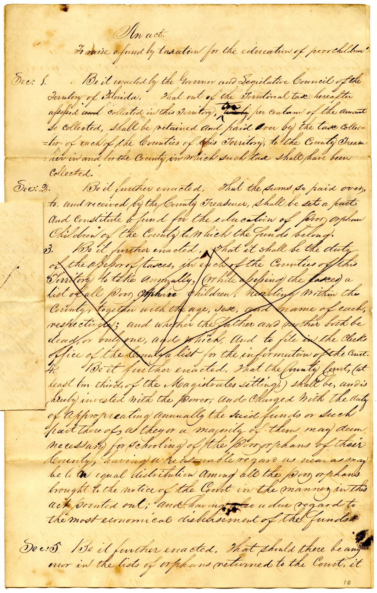 Draft of an Act to Raise a Fund by Taxation for the Education of Poor Children, 1839