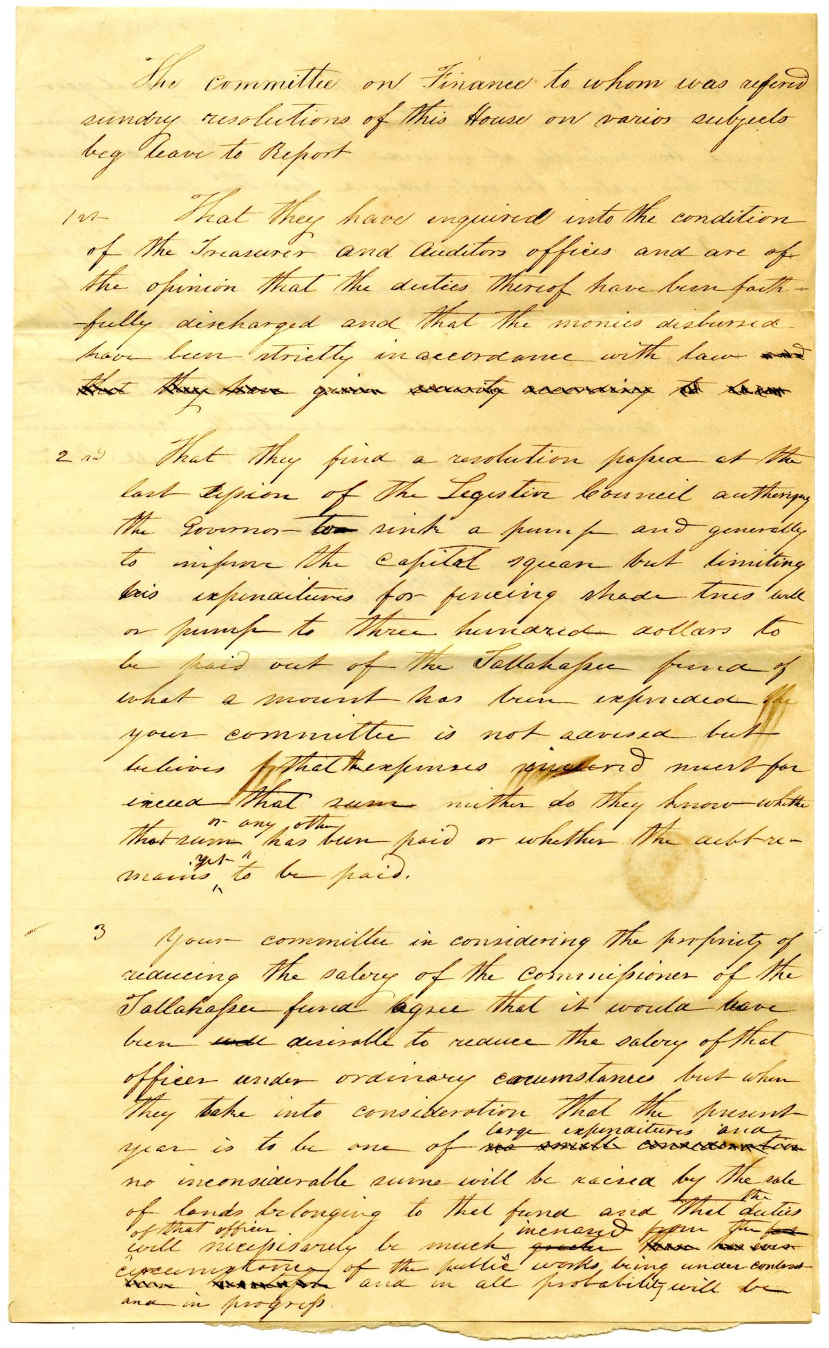 Report of the Committee on Finance, circa 1839