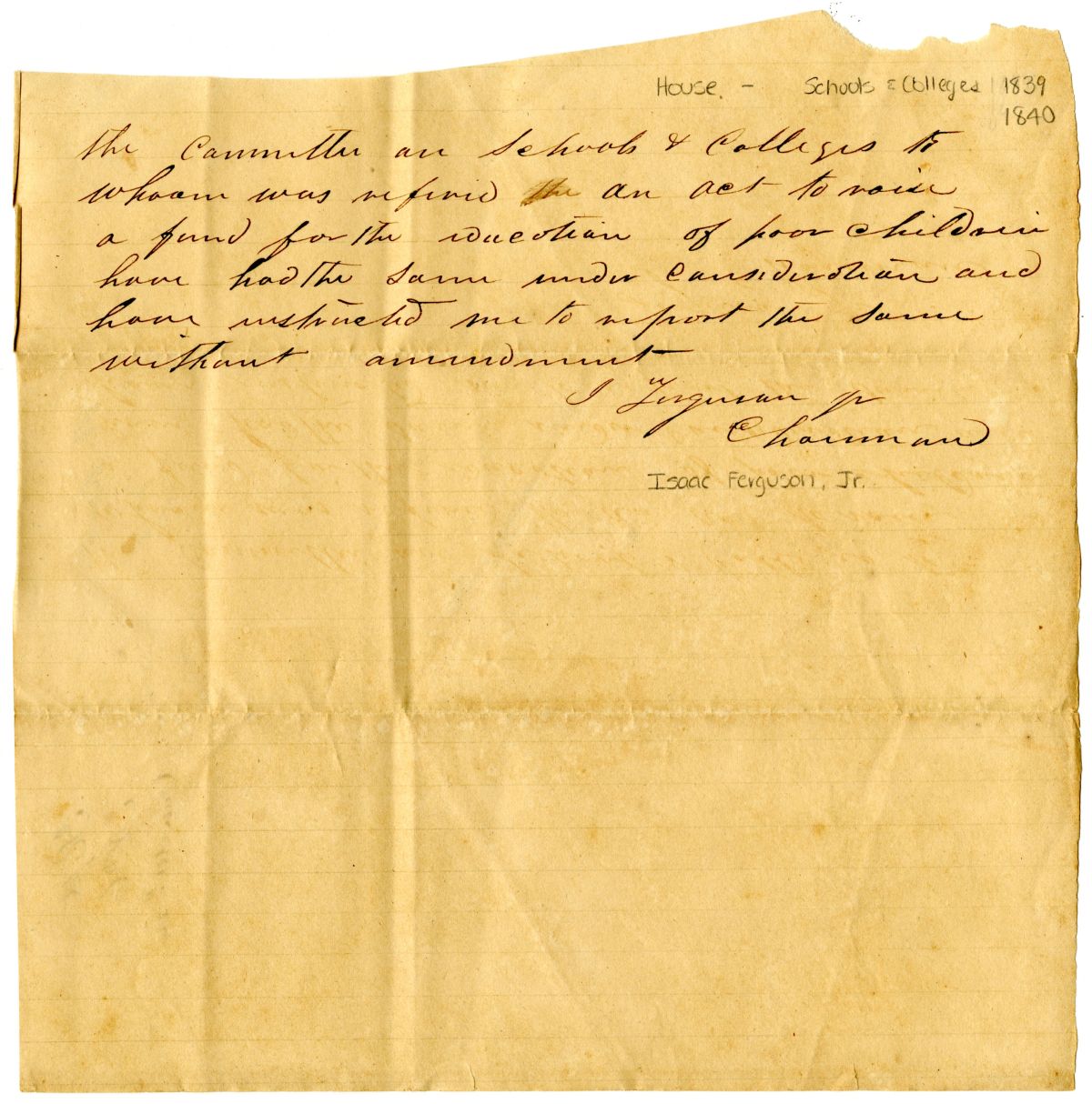 Report of the Committee on Schools and Colleges, circa 1839