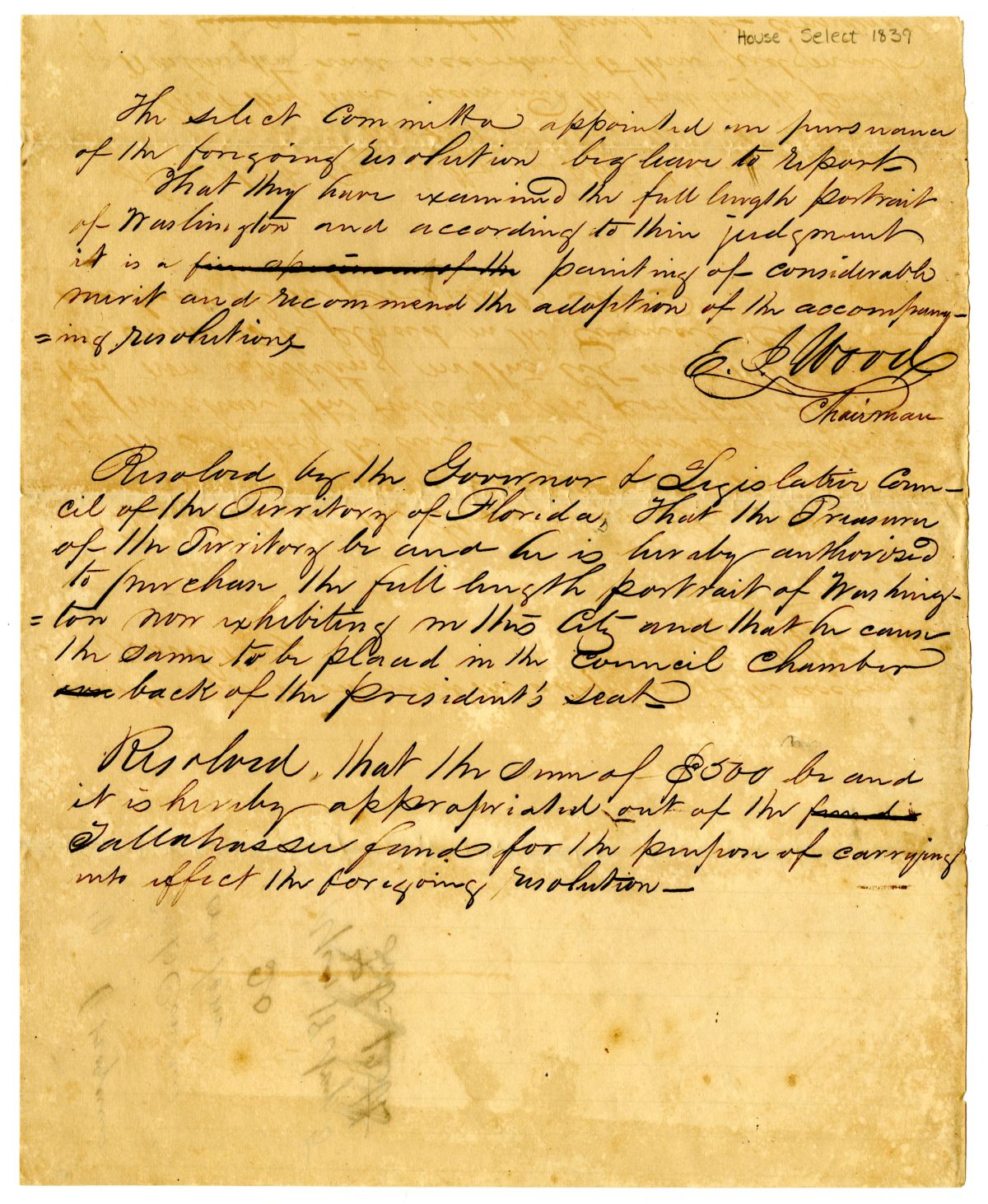 Report of the Select Committee to Whom Was Referred a Resolution Concerning a Portrait of George Washington, circa 1839