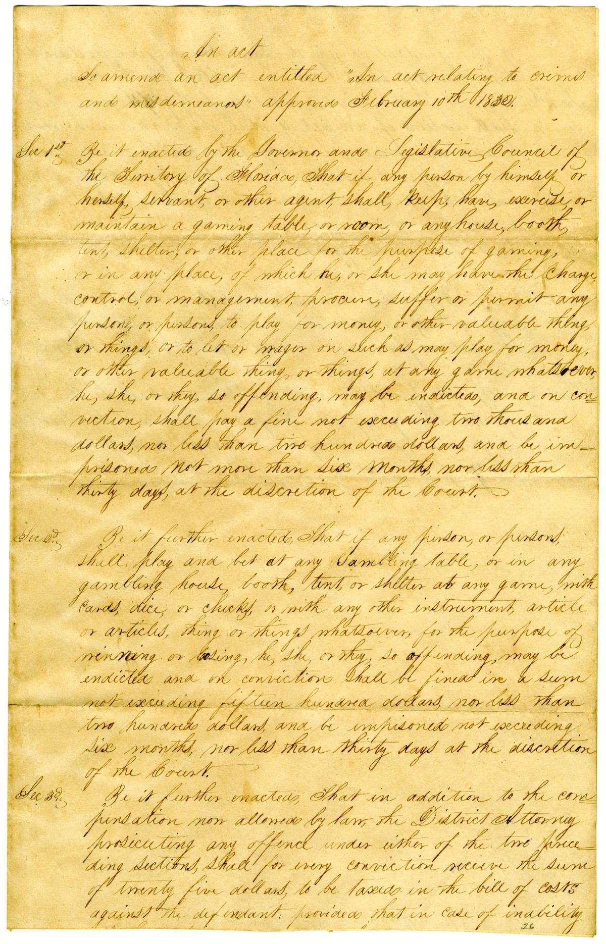 Draft of an Act to Amend an Act Relating to Crimes and Misdemeanors, 1839