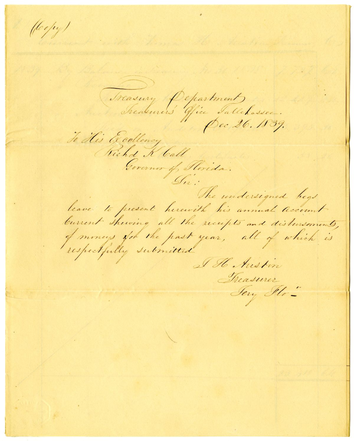 Account of the Territorial Treasurer with Auditor's Report, 1839