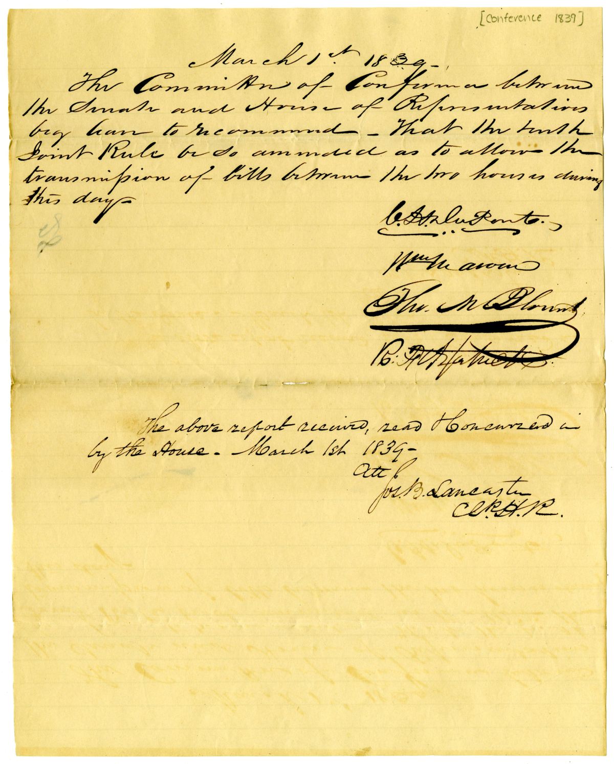 Committee Report Recommending an Amendment to a Joint Rule, 1839