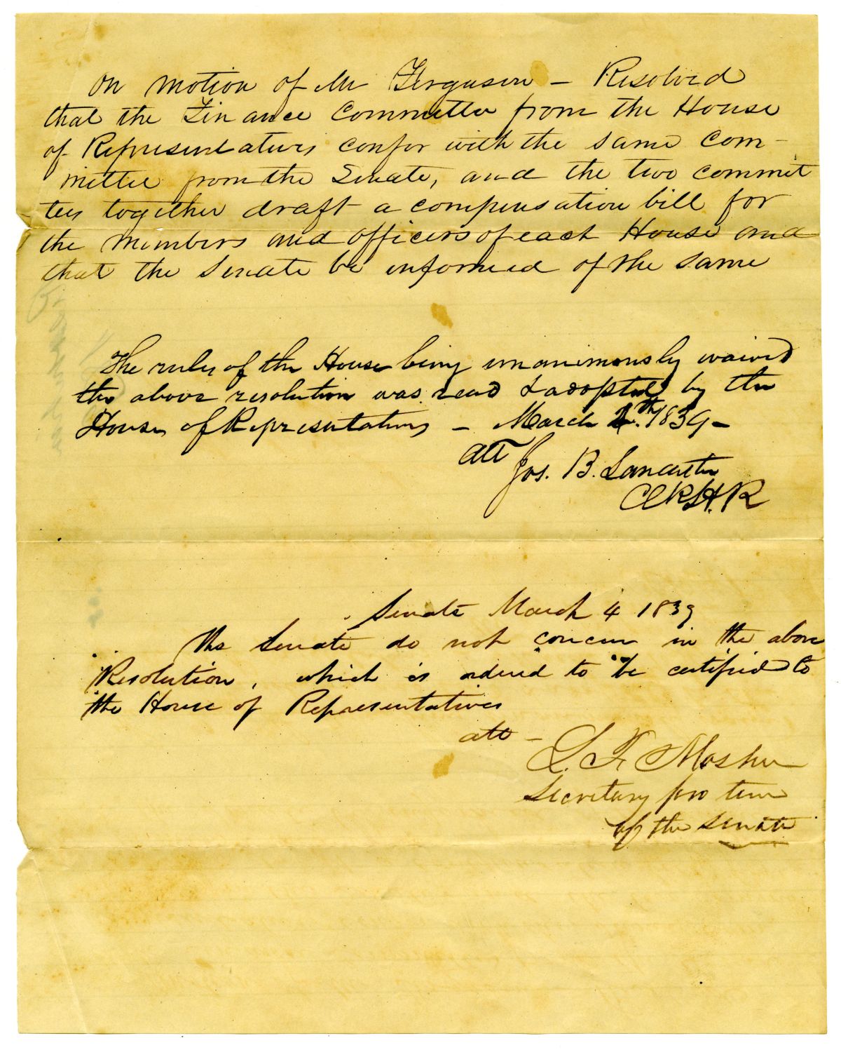 Resolution Directing that a Joint Committee Draft a Bill to Provide Compensation for Members and Officers of the Territorial Legislative Council, 1839