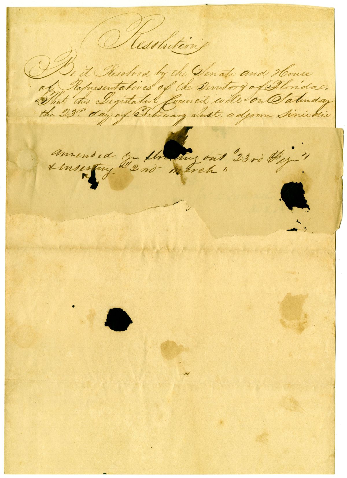 Resolution Declaring that the Territorial Legislative Council Will Adjourn, 1839