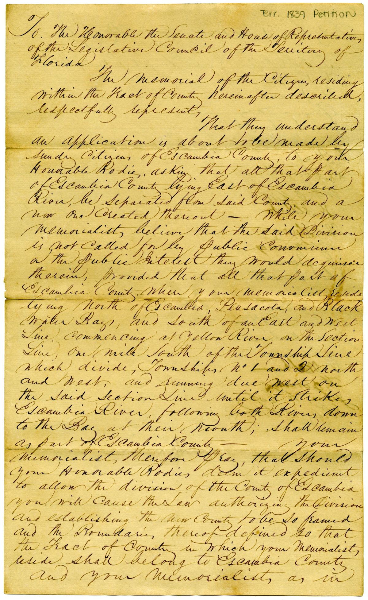 Petition of Citizens of Escambia County, circa 1839