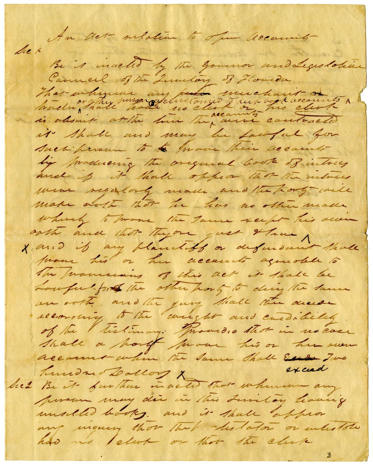 Draft of an Act Relating to Open Accounts, 1840