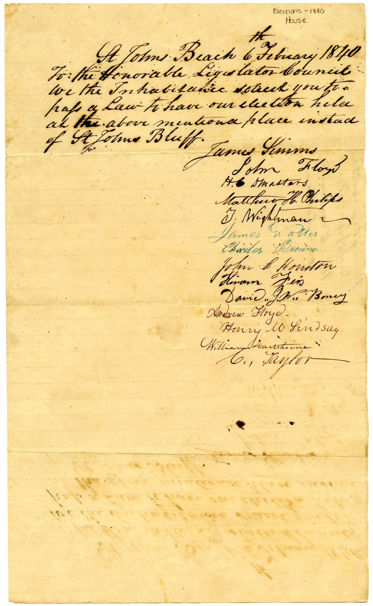 Petition of Citizens Requesting that Their Elections Be Held at a Different Location, 1840