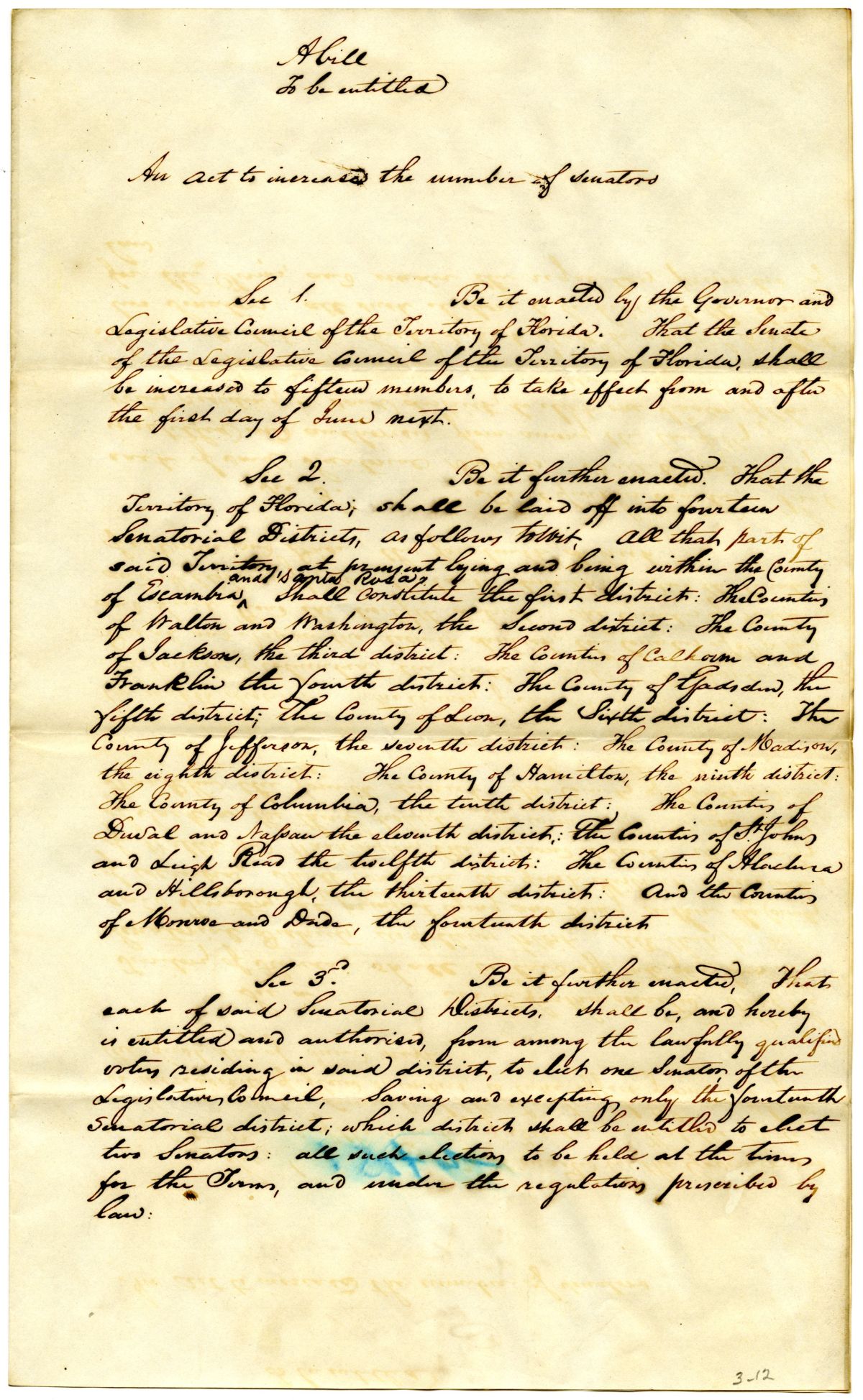 Draft of an Act to Increase the Number of Senators, 1842