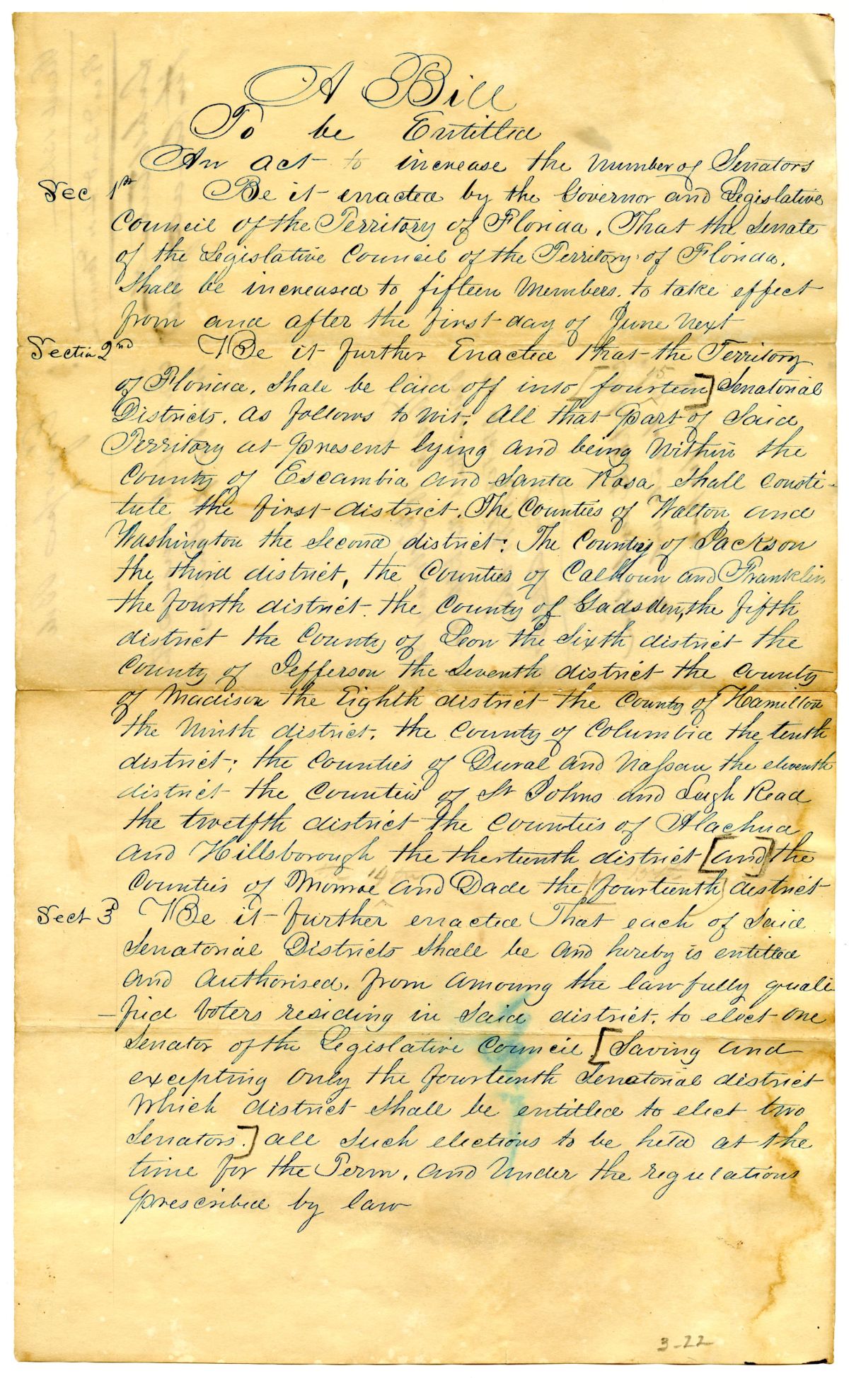 Draft of an Act to Increase the Number of Senators, 1842