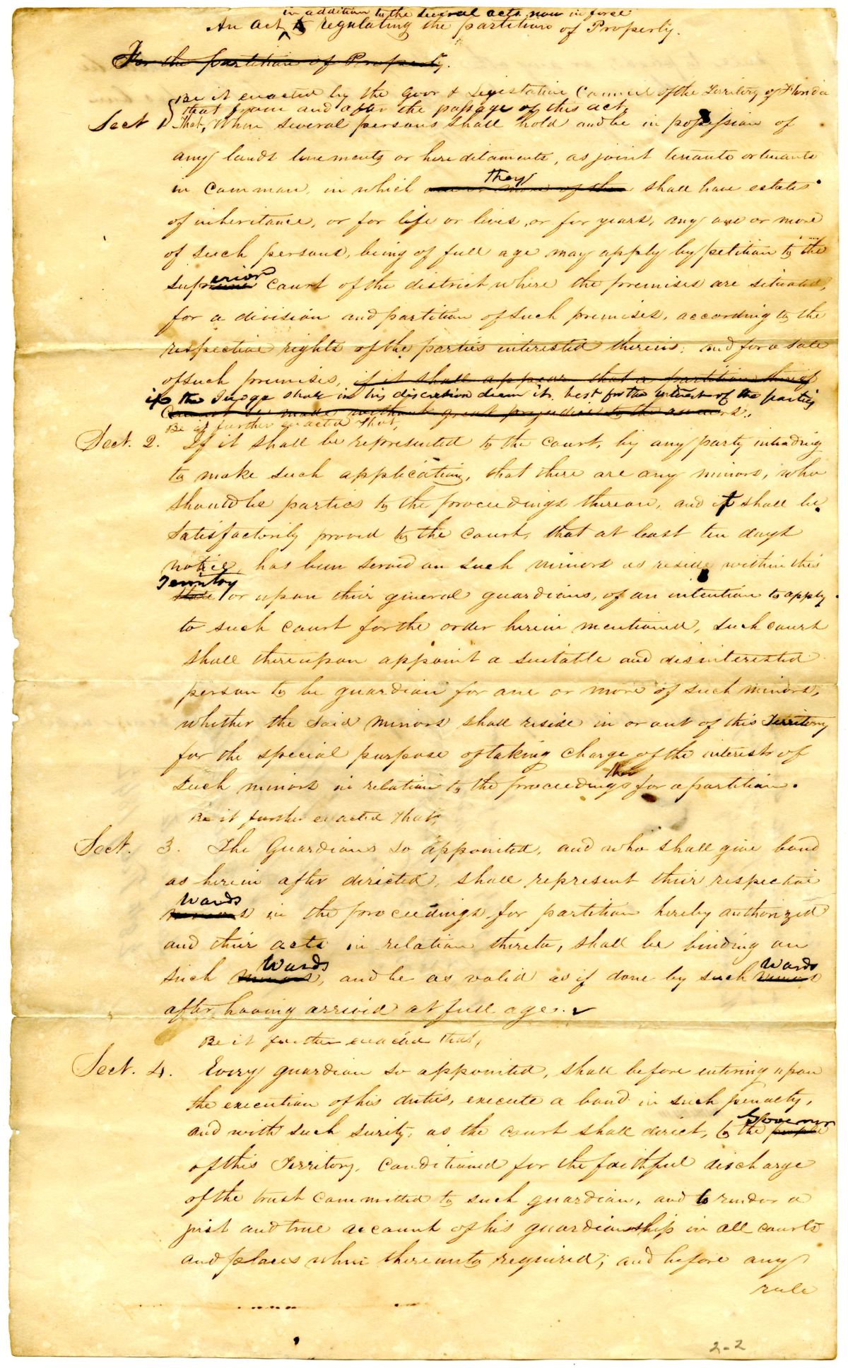 Draft of an Act in Addition to the Several Acts Now in Force Regulating the Partitions of Property, 1842