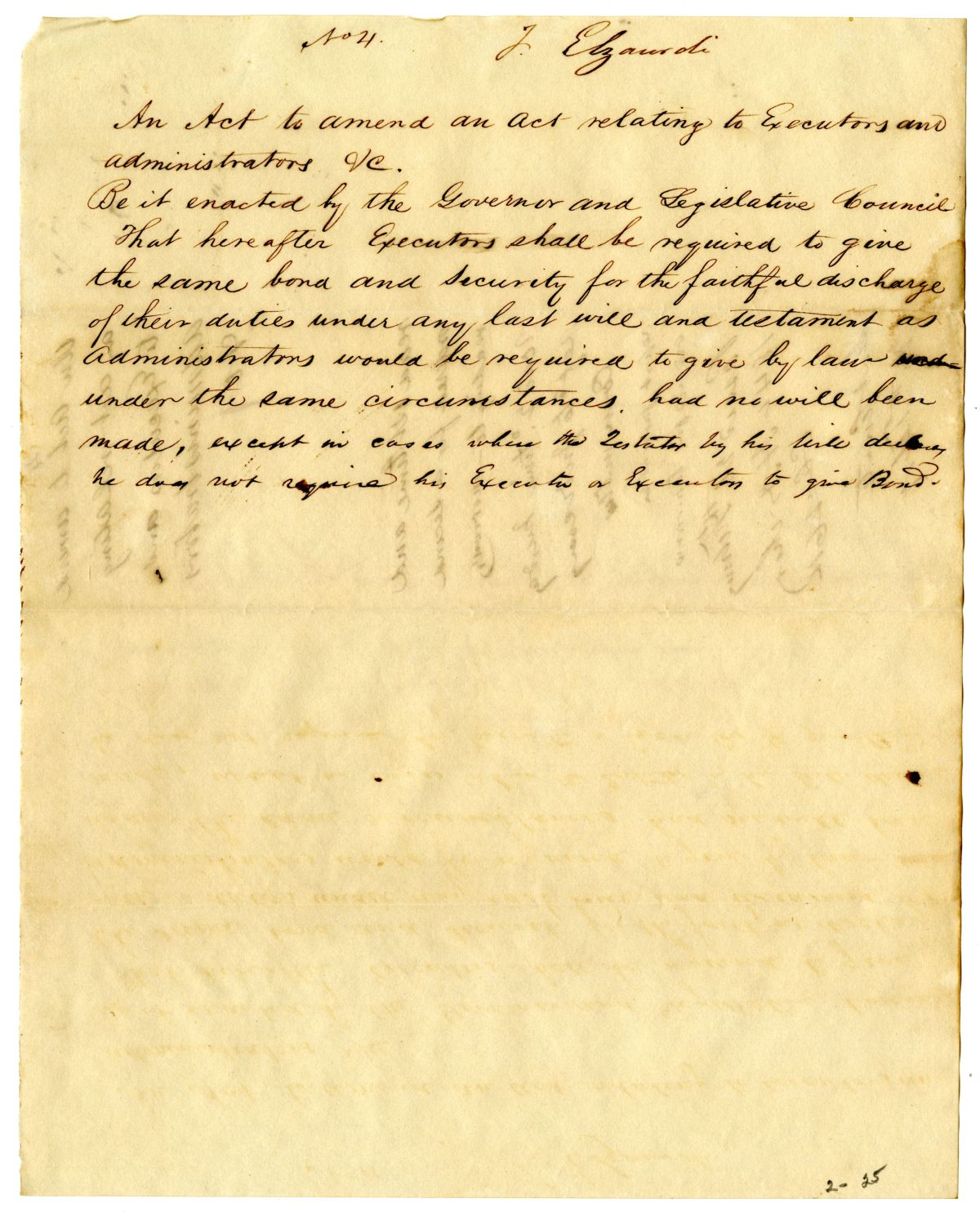 Draft of an Act to Amend an Act Relating to Executors and Administrators, 1842