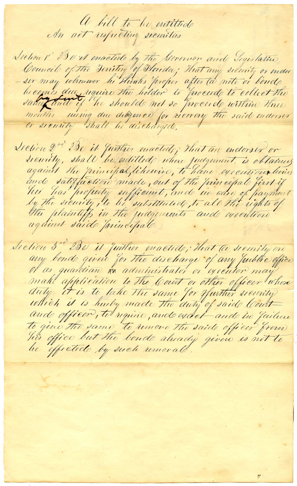 Draft of an Act Respecting Securities, 1842