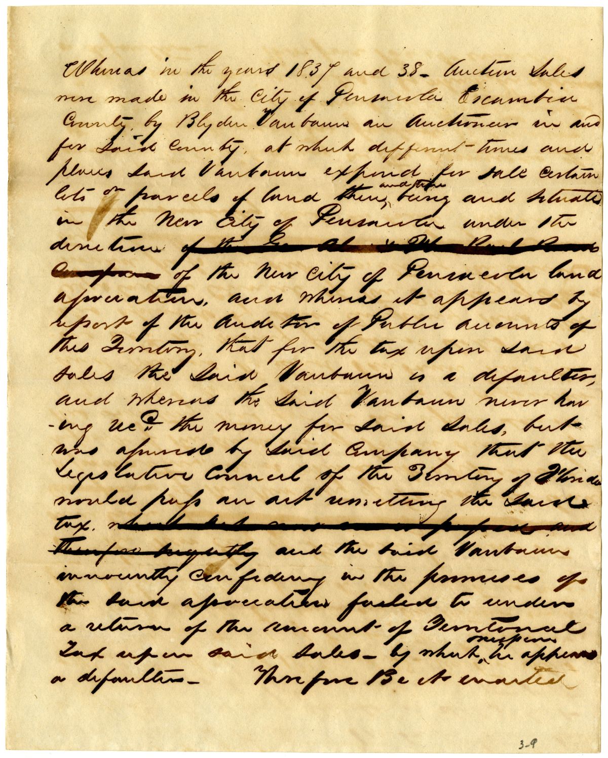 Draft of an Act for the Relief of Blyden Vanbaum, 1842