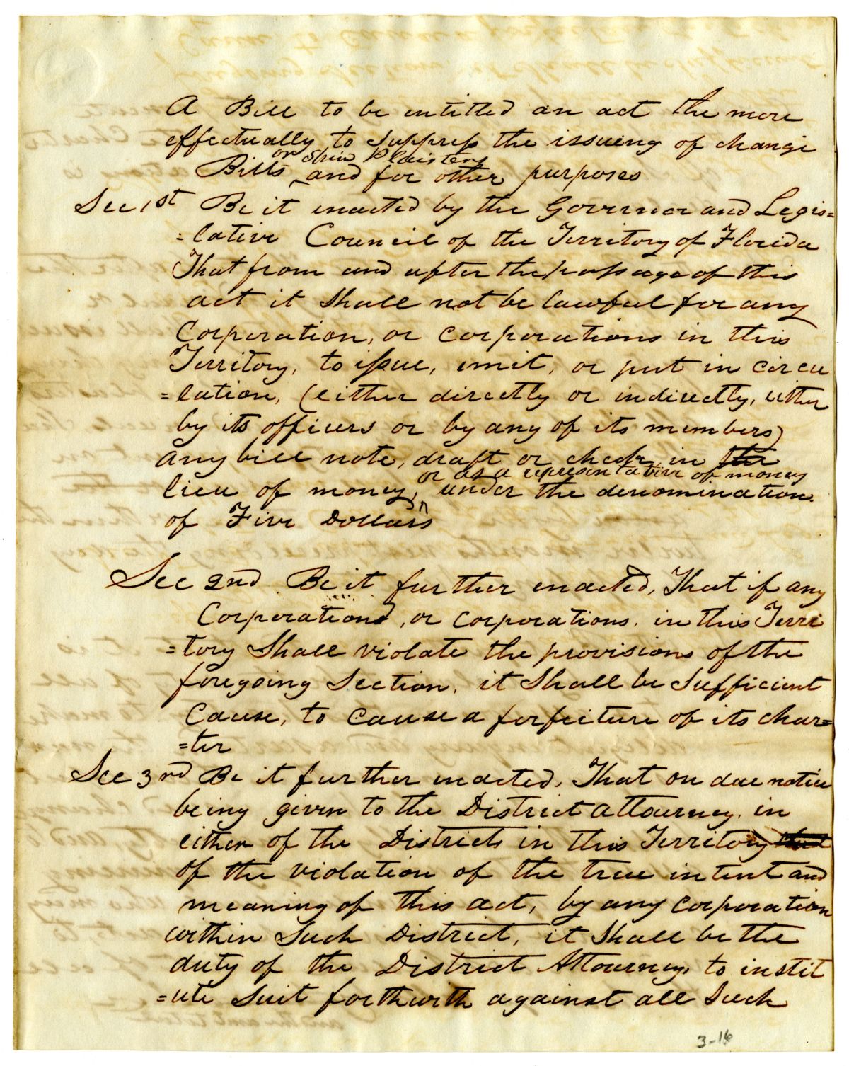 Draft of an Act to More Effectually Suppress the Issuing of Change Bills and for Other Purposes, 1842