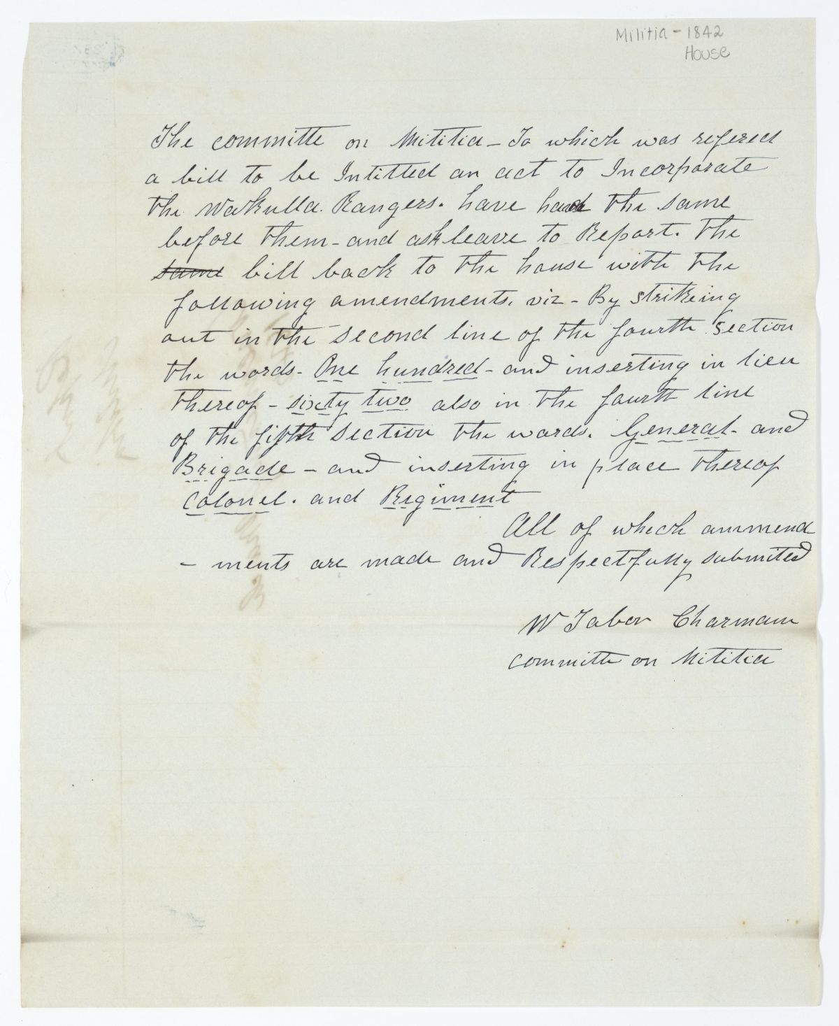 Report of the Committee on the Militia to Whom Was Referred a Bill to Incorporate the Wakulla Rangers, 1842